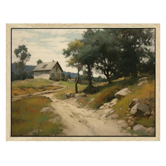 ONETECH Framed Canvas Print Wall Art Country Village Rustic Rural Landscape Nature Wilderness Illustrations Fine Art Farmhouse Floral Botanical Calm/Relax Cozy for Bedroom