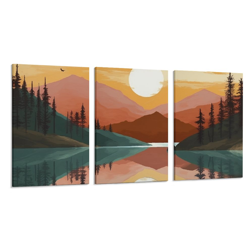 ONETECH Framed Canvas Print Wall Art Pastel Mountain Forest Range Lake ...