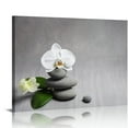 thumbnail image 1 of ONETECH Framed Canvas Print Wall Art White Orchid & Gray Stone Stack Floral Plants Photography Realism Zen Relax/Calm Multicolor Ultra for Living Room, Bedroom 16\x12\, 1 of 4
