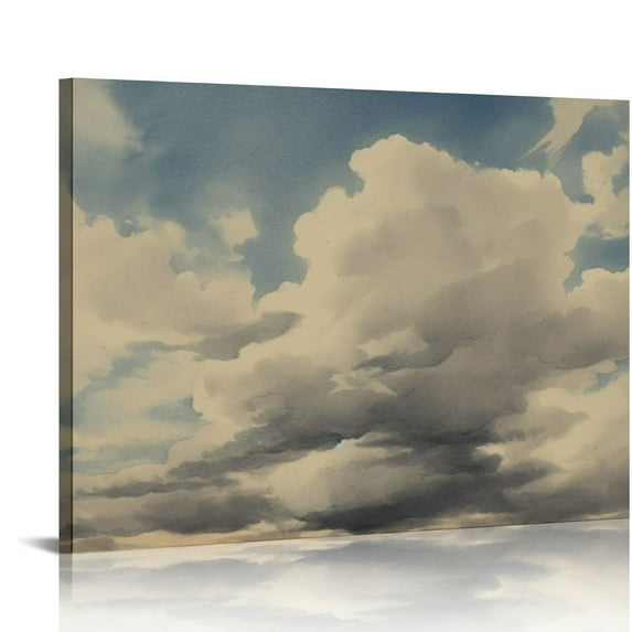 ONETECH Framed Canvas Print Wall Art White Pastel Country Cloud Skyline Nature Wilderness Illustrations Realism Decorative Scenic Panoramic Earth for Living Room, Bedroom, Office