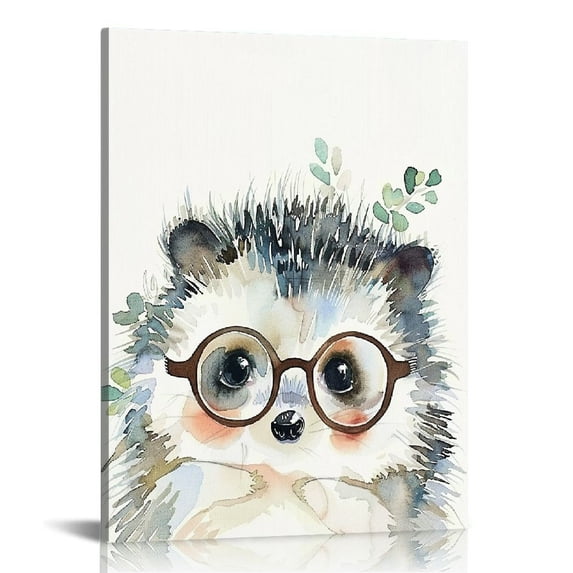 ONETECH Framed Canvas Wall Art Print Hedgehog in Glasses 16x20 in