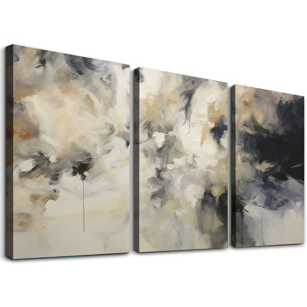 ONETECH Framed Large Abstract Wall Art Black And White Gray Decor With ...