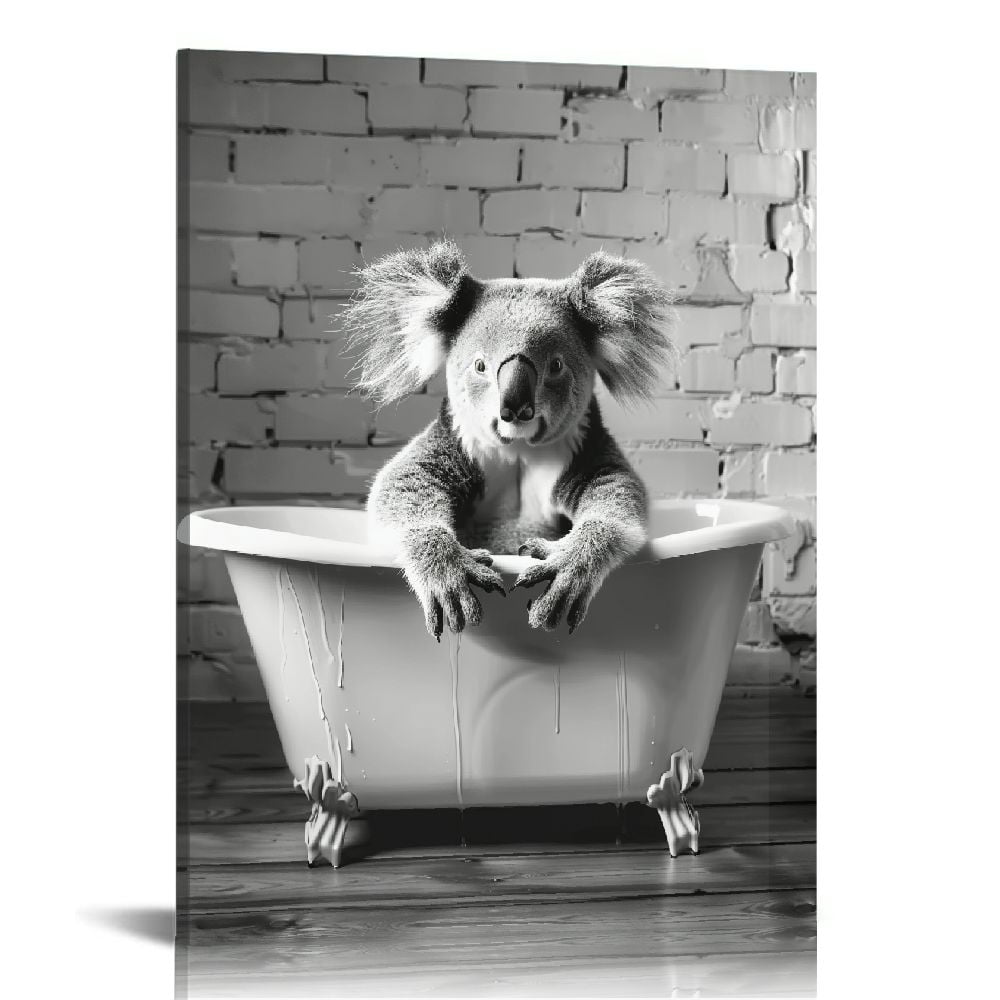 Funny Animal Bathroom Wall Decor, Koala Picture, Vintage Gray Bathroom Wall Art In