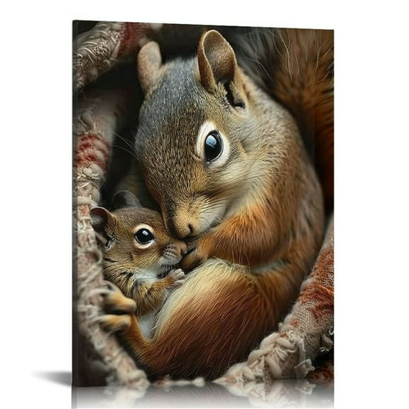 ONETECH Funny Animal Wall Art Canvas Prints Peculiar Squirrel Family Cartoons Painting Poster for Farmhouse Kitchen Bedroom Bathroom Decor 12x16 in