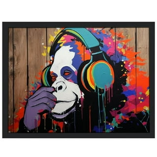 Framed Banksy Graffiti Canvas Wall Art Follow Your Dreams Monkey Poster  With Headphones Prints Street Painting Picture Man Cave Wall Decor Pop Art  for