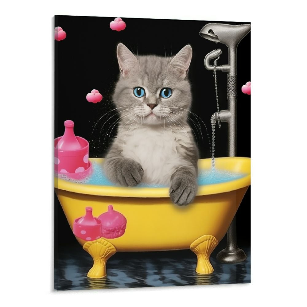 Funny Cat Bathroom Wall Art Cute Cat Bathroom Wall Decor