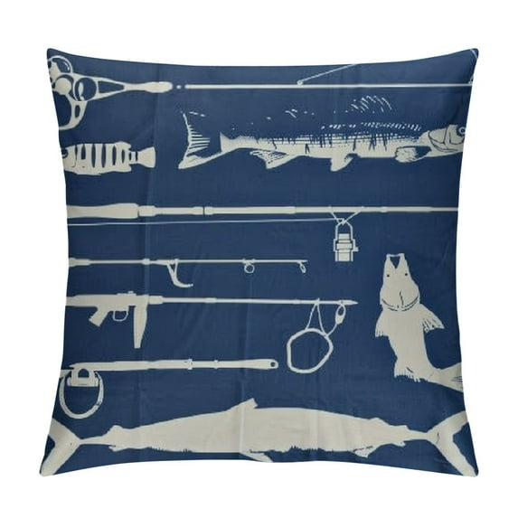 FUMJ Funny Fishing Navy Blue Pillow Cover Cushion Cases Soft Decorative Pillowcase for Boat Ship Fishing Boat, Fishing Boat Farmhouse Gifts