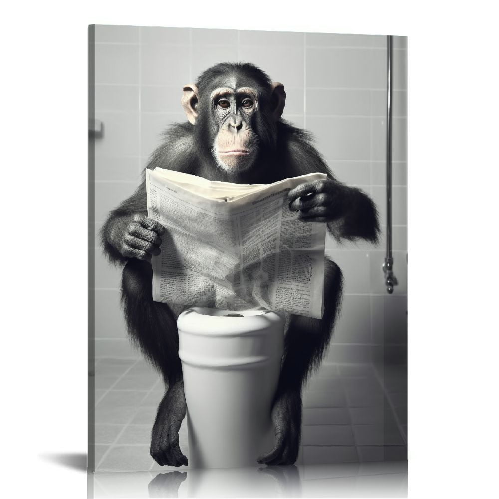 ONETECH Funny Monkey Framed Wall Art in Bathtub,Black and White Canvas ...