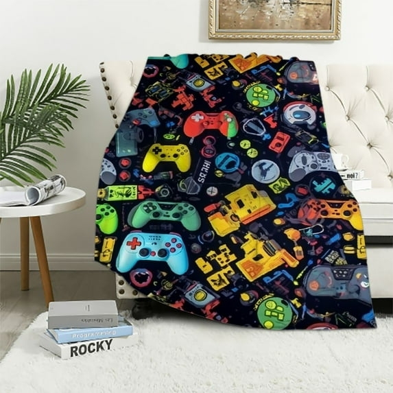 ONETECH Gaming Throw Blanket for Boys & Girls, Soft Cozy Video Game Print Blankets, Best Gift for Gamer Lovers Kids Teens Son Boyfriends