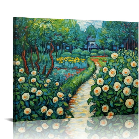 ONETECH Garden Oil Painting Canvas Wall Art Decor for Living Room Bedroom Hotel, 20x16 in / 16x12 in, Home Office Wall Decor 16x12in