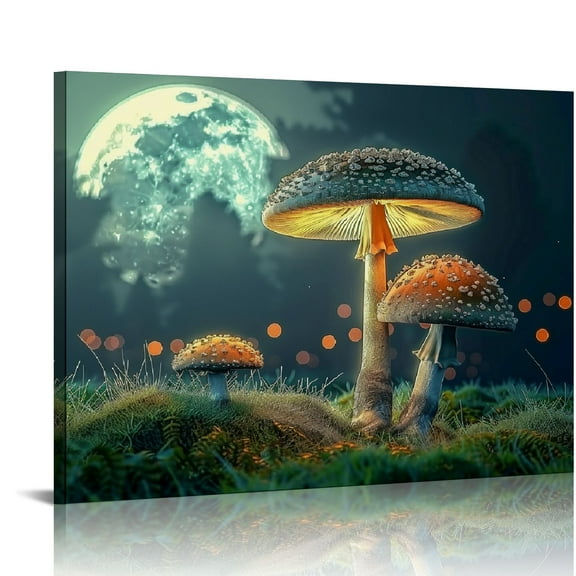 ONETECH Glowing Mushroom Picture Fantasy Mushroom Poster Canvas Wall Art Decoration Living Room Kitchen Bathroom Decoration Painting HD Printing Gift for Men Women