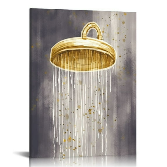 ONETECH Gold Bathroom Wall Art Bathroom Pictures Gold and Grey Bathroom Wall Decor, Framed Canvas Prints