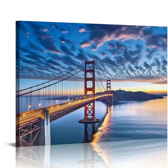 ONETECH -Golden Gate Bridge Wall Art, Modern American Landscape Picture San Francisco Poster Prints, Wooden Framed California Artwork Canvas Wall Decor for Living Room Bedroom 16x12in