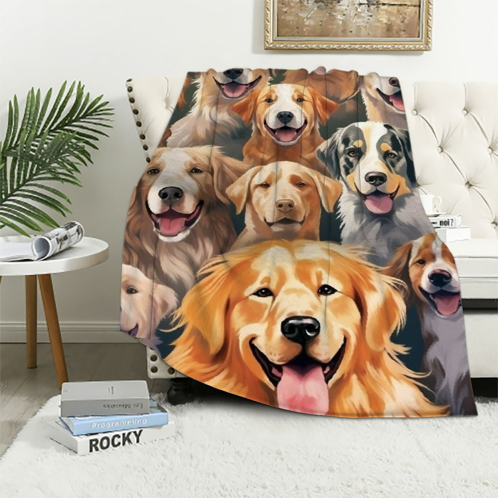 ONETECH Golden Retriever Blanket Soft Fuzzy Blankets for Dog Lovers Lap Blanket for Office Couch Yellow Cute Throws Gifts Walmart