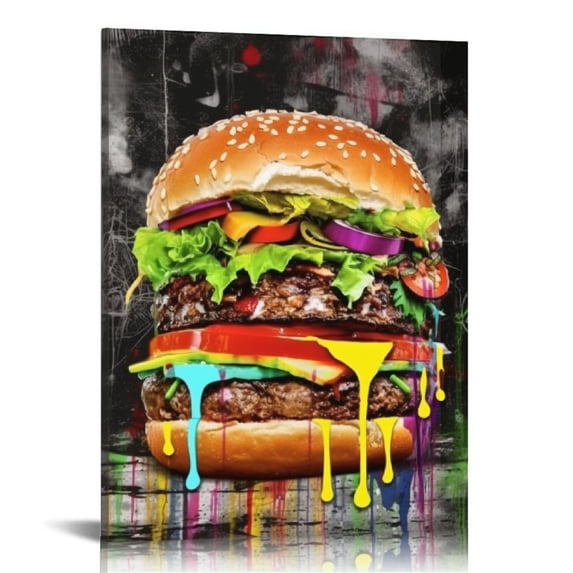 ONETECH Graffiti Wall Art for Kitchen, Modern Banksy Canvas Print Painting for Bedroom, Hamburg Cola French Fries Picture Decor, Size 16x20in