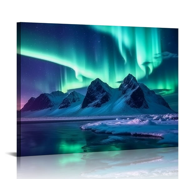 ONETECH  Green Blue Aurora Wall Art Northern Light Canvas Prints on Picture Aurora Borealis Nature Starry Scenery Landscape Painting Modern Wall Decor for Home Bathroom Bedroom 20x16in