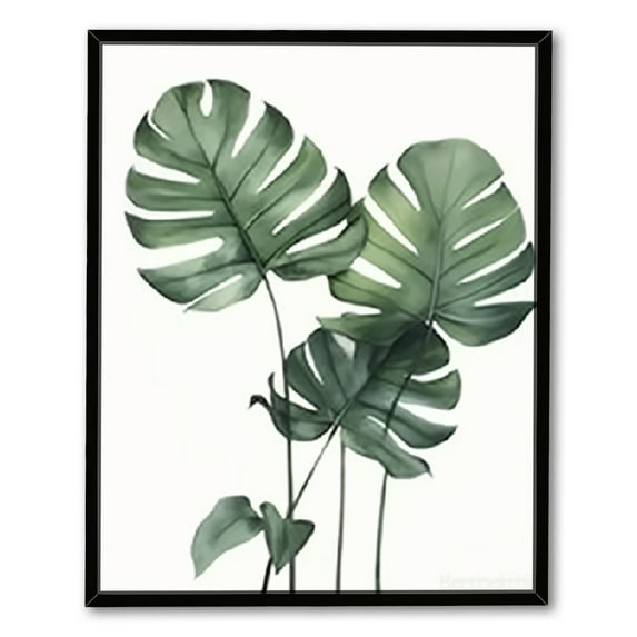ONETECH Green Canvas Wall Art for Living Room Bedroom, Monstera Shallow Green Leaf Tropical Succulent Plant Picture Canvas Prints,Modern Framed Minimalist Water Color 12" X 16"in