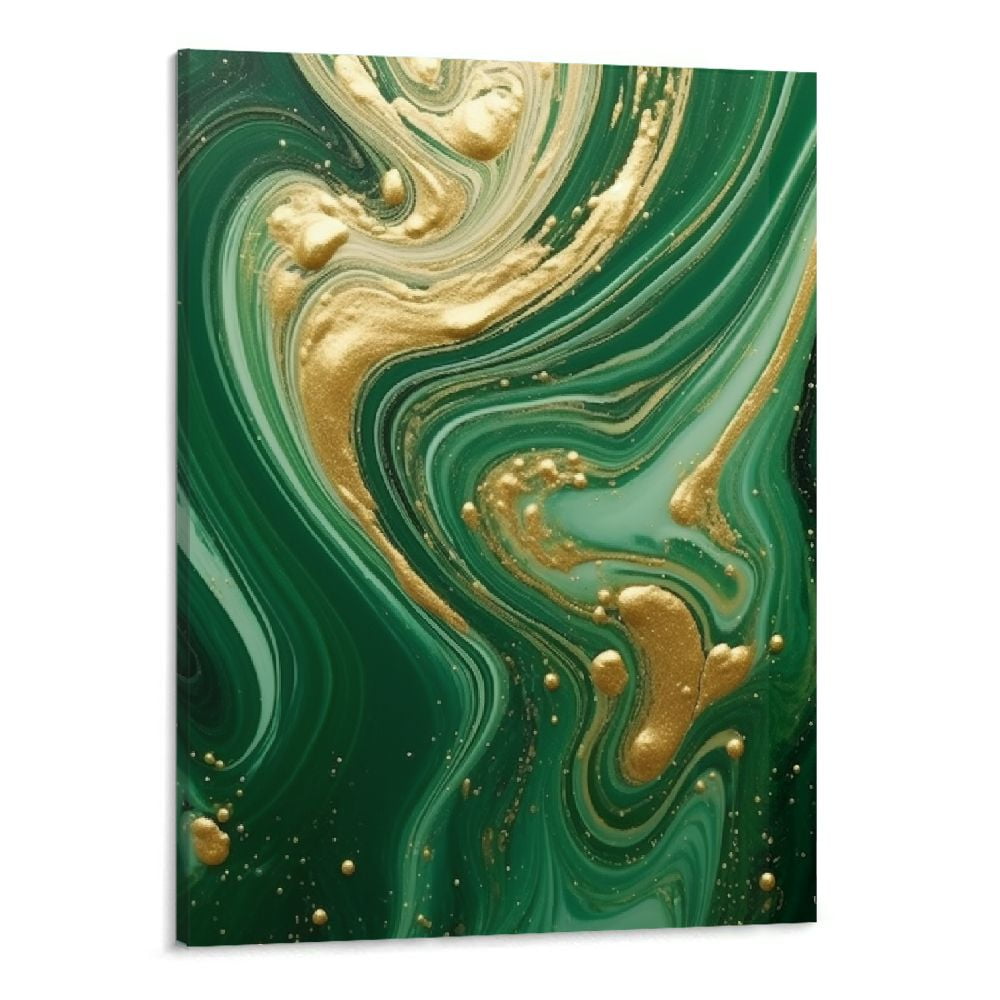 Green Gold Marble Canvas Wall Art Abstract Marble Texture Gold