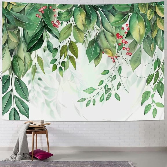 ONETECH Green Leaf Tapestry Eucalyptus Leaves Tapestry Tropical Plant Watercolor Leaf Spring Botanical Floral Tapestry Wall Hanging for Bedroom Living Room Dorm Wall Art Home Decor