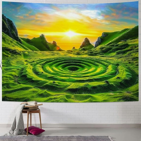 ONETECH Green Nature Sunset Tapestry Rainforest Nature Landscape Tapestry Wall Hanging Scenic Tree Mountain Tapestry Natural Sunrise Headboard Bedspread Tapestry for Bedroom Living Room Decor