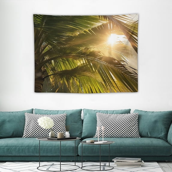 ONETECH Green Palm Tree Tapestry Tropical Forest Wall Tapestry Sunshine through the Leaf Tapestries for Bedroom Living Room College Dorm Wall Decor