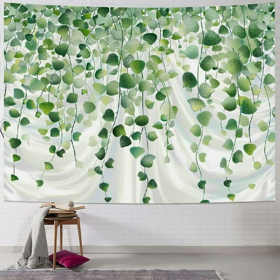 ONETECH Green Plant Decor Tapestry for Bedroom, Aesthetic Vibe Boho Simple Tropical Eucalyptus Leaves Tapestry Wall Hanging, Outdoor Spring Tapestries Poster Blanket College Dorm