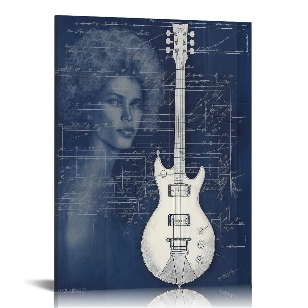 Gibson Les Paul 1955 Guitar Patent Print Framed Wall Art - 13x19", Blue & White, Ready To Hang
