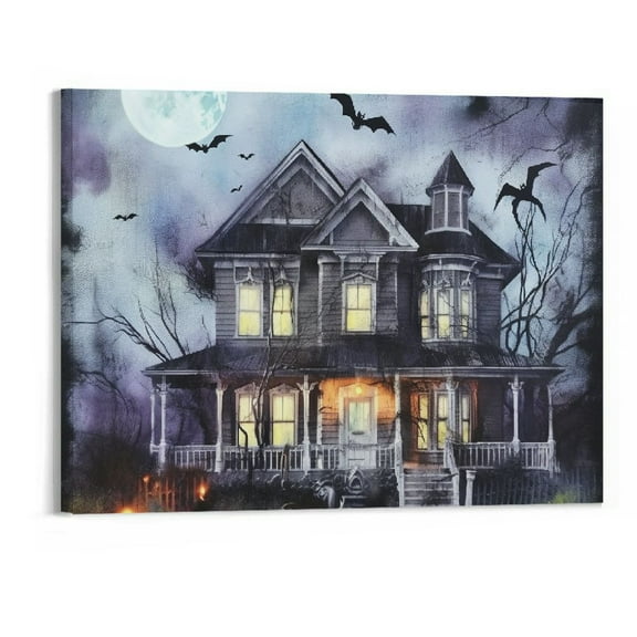 ONETECH Halloween Wall Decor,Halloween House with and Light,Led Canvas Art,Halloween Artwork for Modern Home Decorations Framed Ready to Hang (Halloween Artwork)