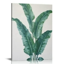 ONETECH Hand Painted Green Leaf Canvas Wall Art - Botanical Picture for Living Room Decor 16x20in