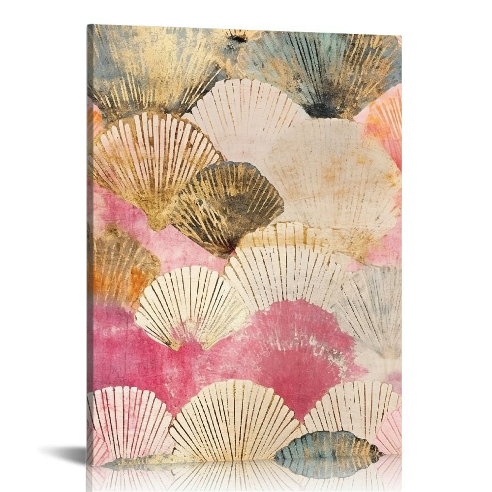 ONETECH Hand Painted Teal Conch with Gold Foil Canvas Wall Art ...