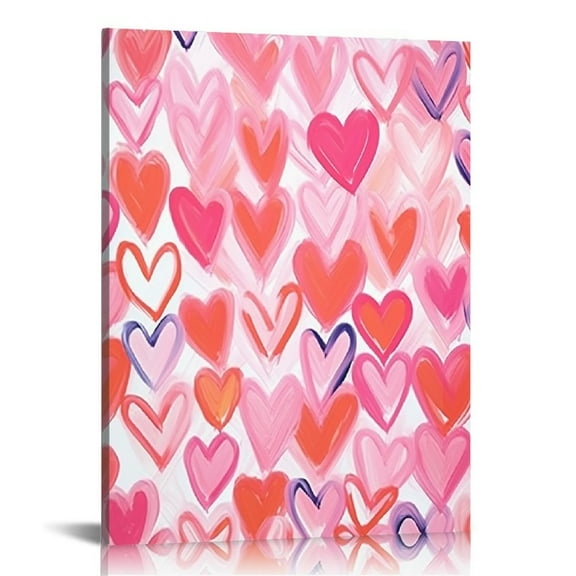 ONETECH Heart Wall Art Bright Pink Canvas Wall Decor Preppy Trendy Wall Art Funky Aesthetic Pictures Heart Orange Prints Posters Pink Heart Painting Artwork for Girls Room Bedroom