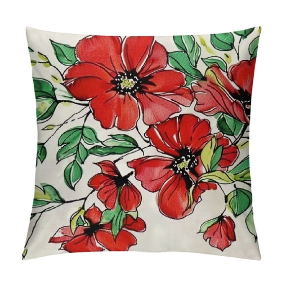 ONETECH  Hello Spring Red Poppy Decorative Throw Pillow Covers Just Bloom Floral Flower Green Porch Patio Outdoor Pillowcase, Gather Butterfly Seasonal Cushion Case Home Decor