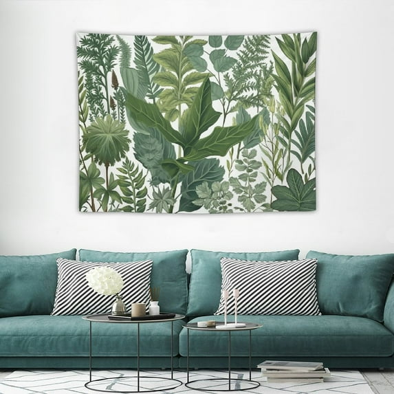 ONETECH Herbs Plant Tapestry Wall Hanging Nature Wildfloral Spring Green White Tapestry For Bedroom Aesthetic Dorm Living Room Home Decor