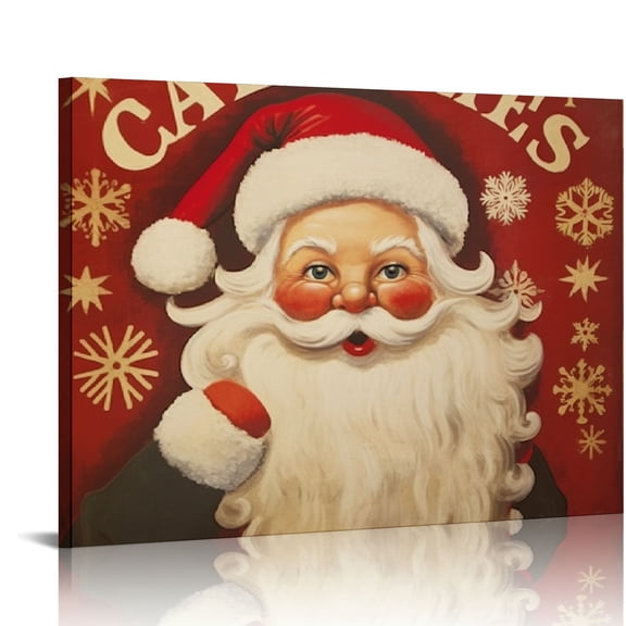 ONETECH Here Comes Santa Claus Smiling Vintage Canvas Wall Art, Design by Jo Moulton