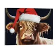 thumbnail image 1 of ONETECH Highland Cow Canvas Wall Art: Merry Christmas Cow Decorations for Home - Red Hat Cow Picture Farmhouse Decor Cute Farm Animal Print Framed Poster for Bedroom Living Room - 20x16 Inch, 1 of 3
