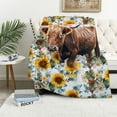 thumbnail image 1 of ONETECH Highland Cow Sunflower Blanket-Cow Blanket for Boys, Girls Cow Gift for Cow Lovers-Cozy Soft Flannel Lightweight and Warm Used for Room Bed Camping for Kids Children, 1 of 6
