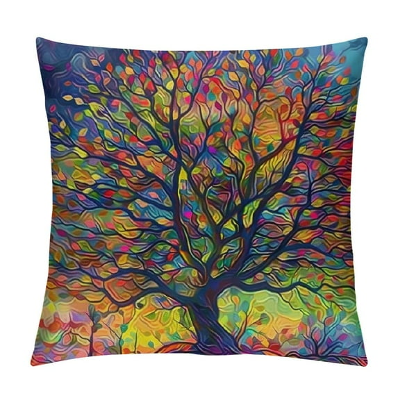 ONETECH Hippy Pattern Square Throw Pillow Covers , Hippie Colorful Tree Decorative Couch Pillowcase , for Bed Sofa