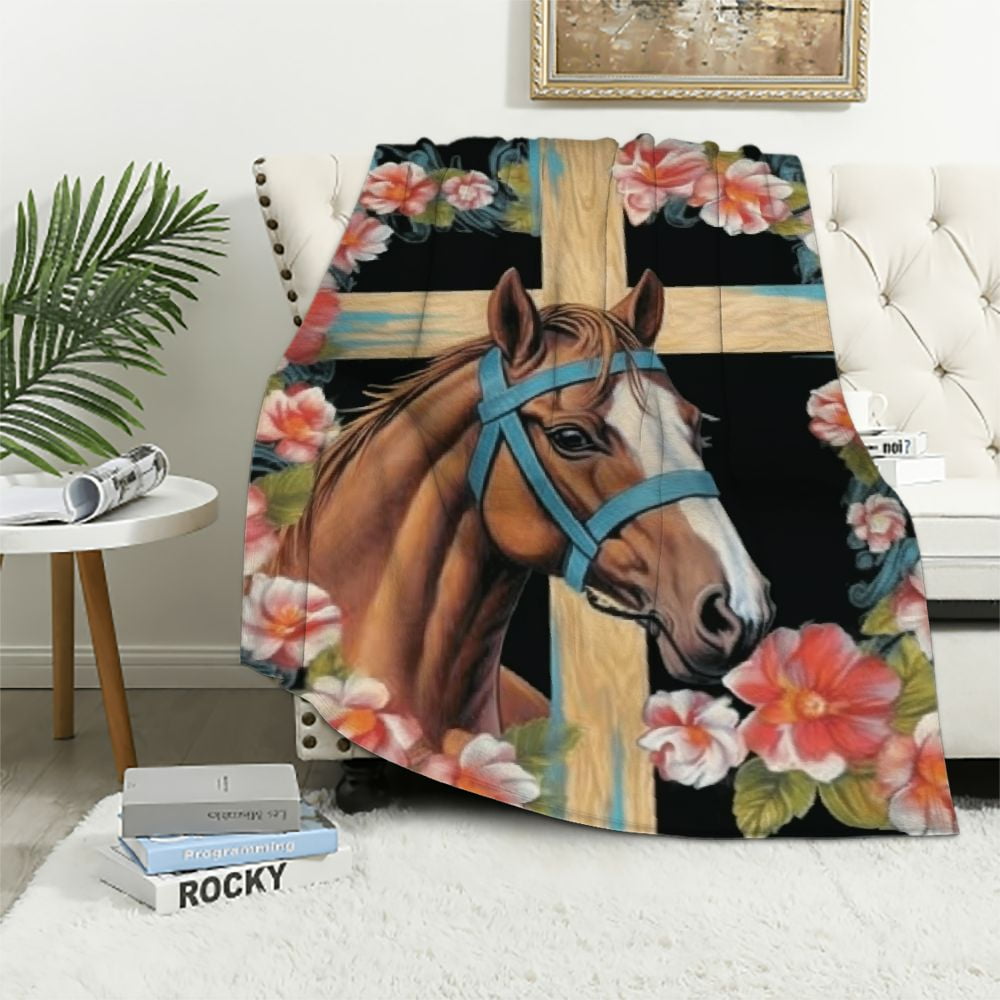 Horse Blanket for Girls Woman Horse Jesus Throw Blanket for Man