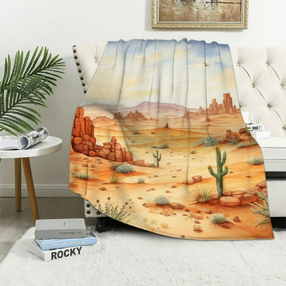 ONETECH Horse Print Throw Blanket Horses and Cactus Blanket Horse Lover Gifts for Girls Kids Adults Farmhouse Country Horse Decor Super Warm Soft Cozy Plush Fleece Flannel Blanket for Sofa Couch