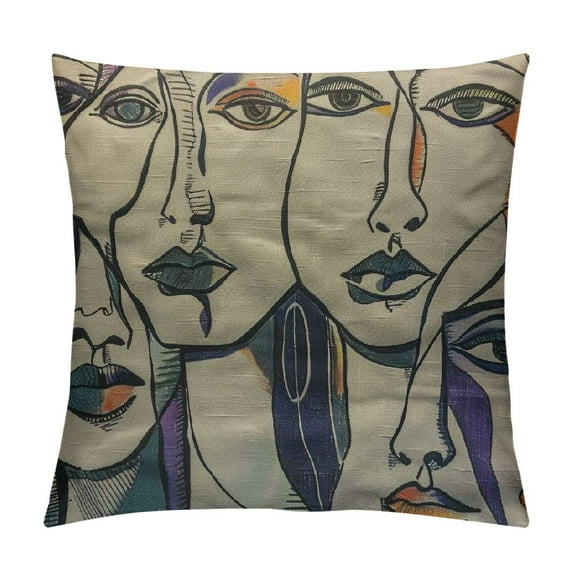 ONETECH Human Faces Throw Pillow Case Cushion Covers Abstract Line Art Texture with Hand Drawn for Couch Bed Sofa Car Waist
