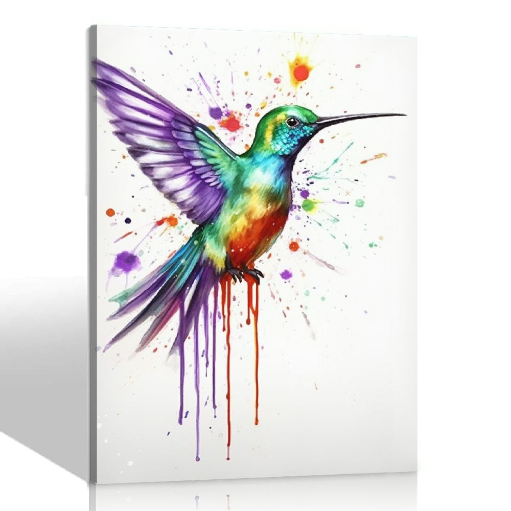 Hummingbird Canvas Wall Art Birds Pictures Set of 3 Framed Poster Watercolor