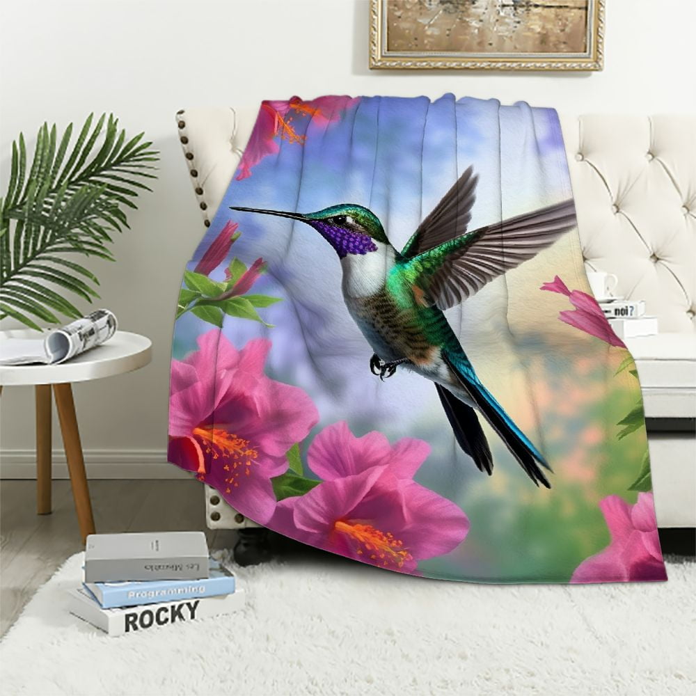 Hummingbird Floral Pattern Print Throw Blanket