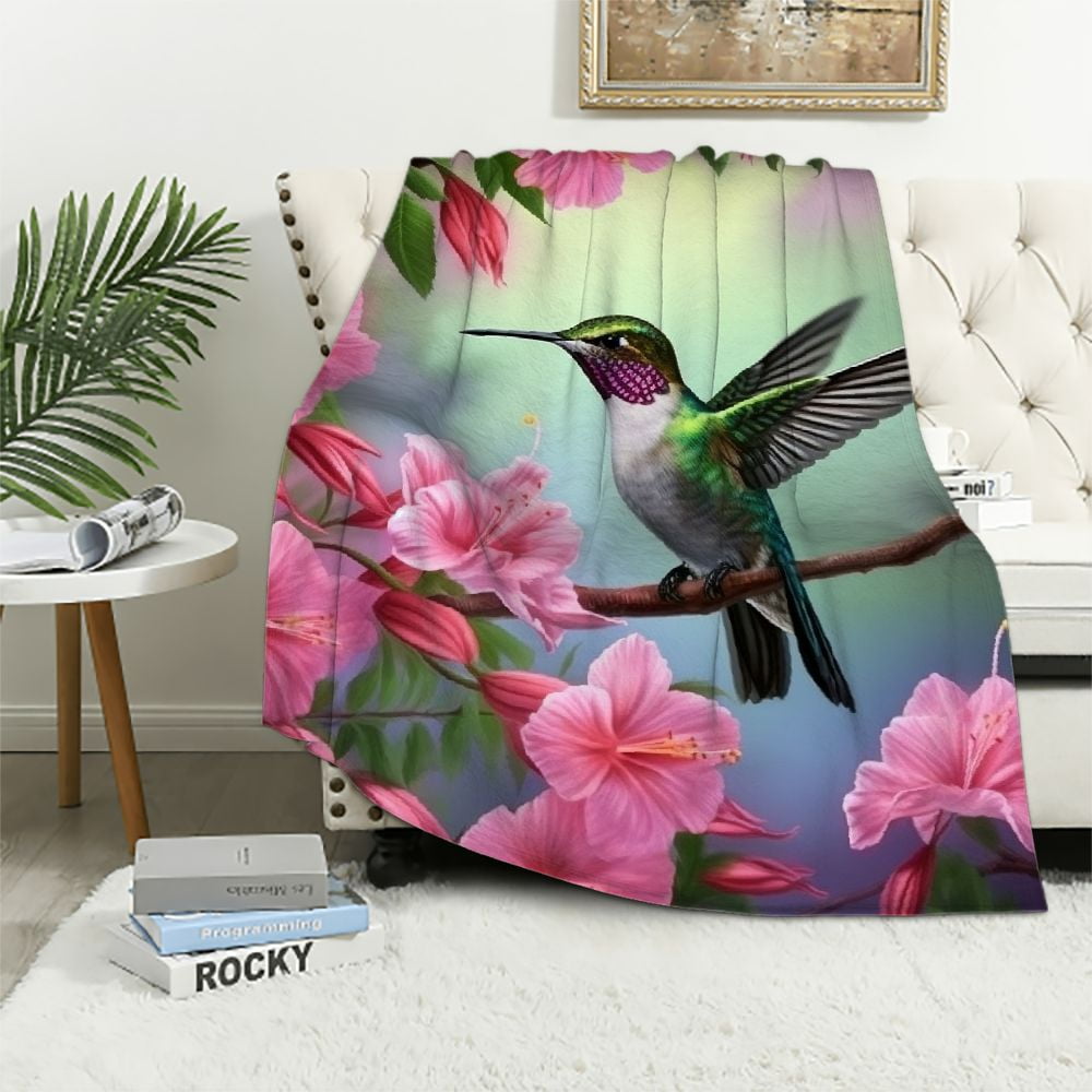 Hummingbird White Floral Hooded Blanket
