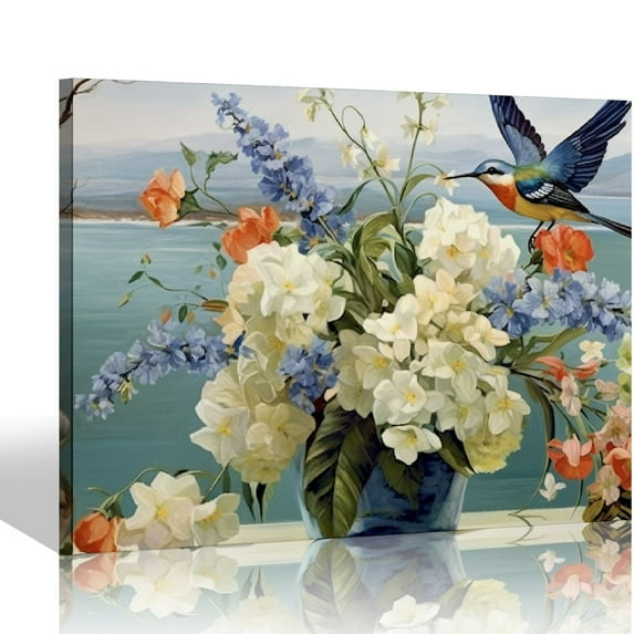 ONETECH Hummingbird Flowers Bathroom Wall Art Farmhouse Floral Hummingbirds Bathroom Pictures Bathroom Wall Decor Floral Bathroom Window Style Canvas Prints 20x16in