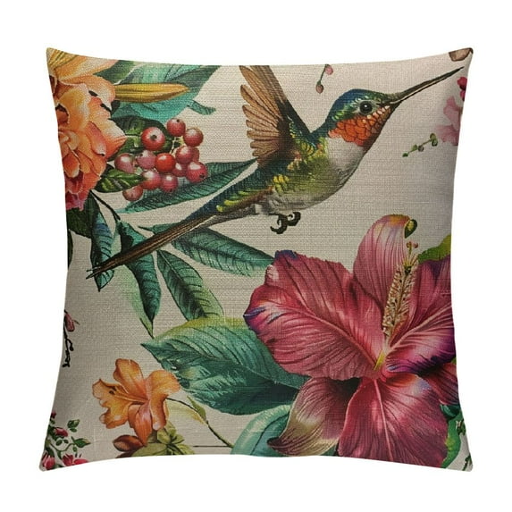 ONETECH Hummingbirds Throw Pillow Cover Colorful Flying Bird Tropical Exotic Lily Floral Green Leaves Cozy Square Cushion Case for Men Women Boys Girls Room Home Decor