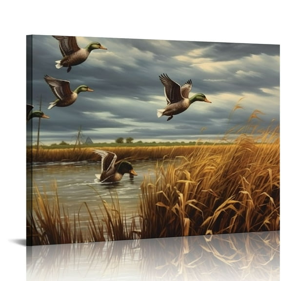 ONETECH  Hunting Flying Wild Ducks Poster Canvas Prints Modern Office Living Room Kitchen Bathroom Gift Decor Wall Art