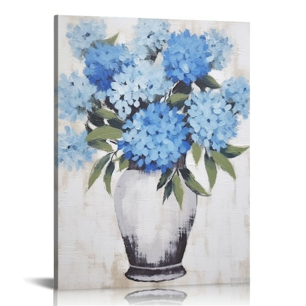 ONETECH Hydrangeas Canvas Wall Art - Painted Large Blue Floral ...