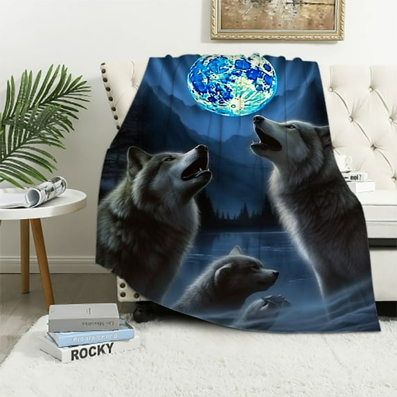 ONETECH II Howling Wolf Blanket for Bed, Wolf Throw Blanket for Men, Women and Kids - Super Soft Plush Wolf Blanket Throw Blanket