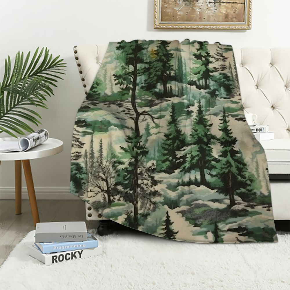 Indigo Hill Joshua Sherpa Throw Blankets, Forest Pine Trees