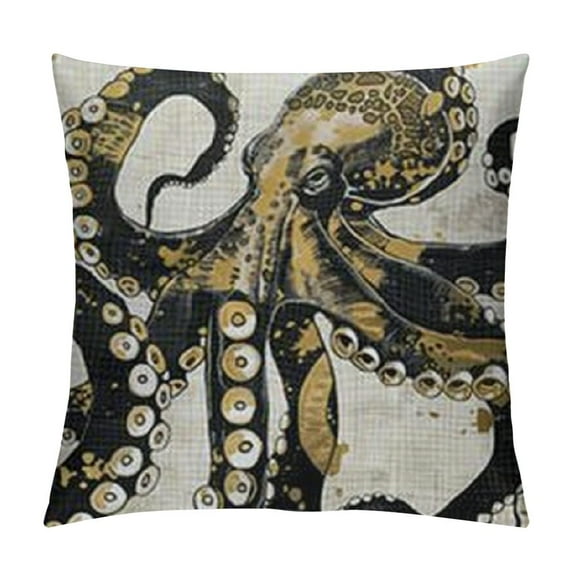 ONETECH Ink Painting Marine Octopus Squid Sea Animals Decorative Throw Pillow Case Personalized Cushion Cover for Sofa Couch Bed Square